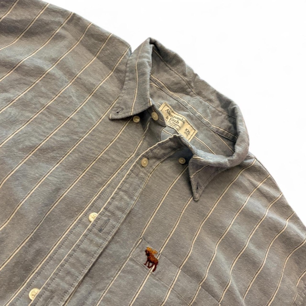 Abercrombie & Fitch Mens Blue Striped Moose Logo Button Down Shirt XXL